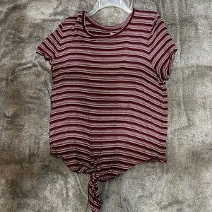 Striped tee with tie in front